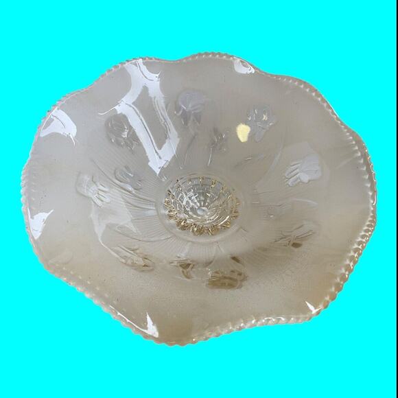 Jeanette Glass Ceiling Light Fixture IRIS HERRINGBONE Frosted Ruffled Shade 12” - Picture 7 of 13